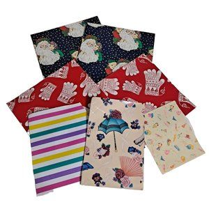 Vintage Christmas Wrapping Paper Santa Stars Gloves Victorian Look Estate Find